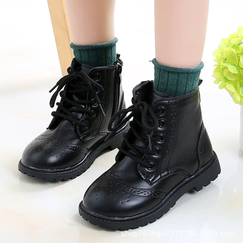 Boys Boots Girls Tide Boots Black Leather Classic Kids Ankle Boots Size 21-37 Cross-tied Zip Children's Tide Boots Soft Autumn 23 Boys Boots Girls Tide Boots Black Leather Classic Kids Ankle Boots Size 21-37 Cross-tied Zip Children's Tide Boots Soft Autumn - Image 3