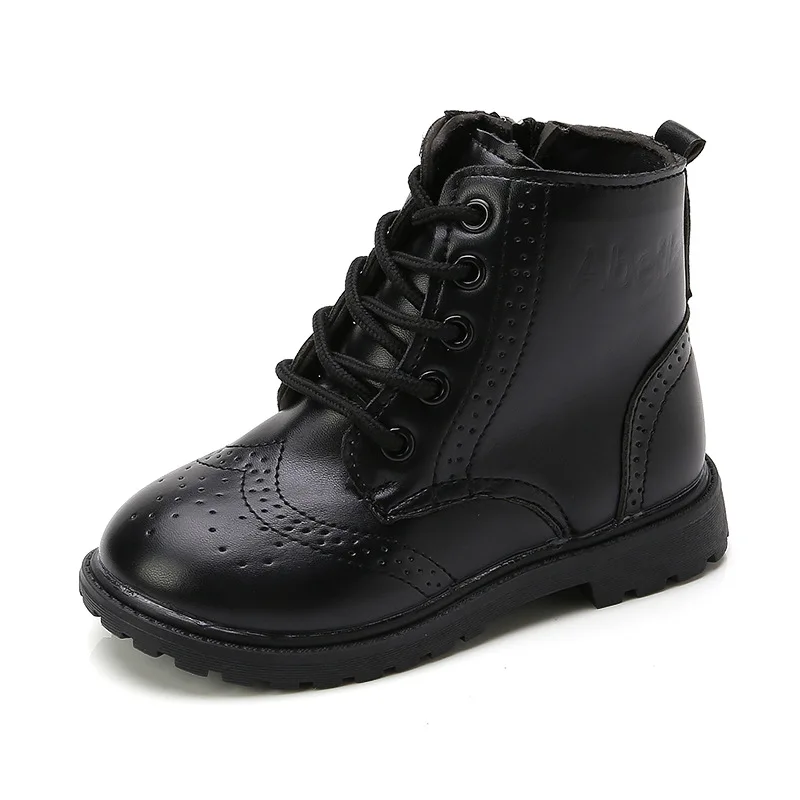 Boys Boots Girls Tide Boots Black Leather Classic Kids Ankle Boots Size 21-37 Cross-tied Zip Children's Tide Boots Soft Autumn 22 Boys Boots Girls Tide Boots Black Leather Classic Kids Ankle Boots Size 21-37 Cross-tied Zip Children's Tide Boots Soft Autumn - Image 2