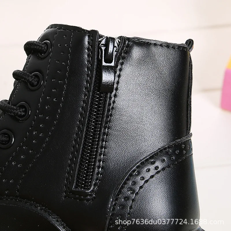 Boys Boots Girls Tide Boots Black Leather Classic Kids Ankle Boots Size 21-37 Cross-tied Zip Children's Tide Boots Soft Autumn 25 Boys Boots Girls Tide Boots Black Leather Classic Kids Ankle Boots Size 21-37 Cross-tied Zip Children's Tide Boots Soft Autumn - Image 5