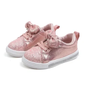 Girls Shoes Baby Sneakers Children Casual Shoes Fashion Bow-knot Glitter Leather Non-slip Flat Princess Shoes