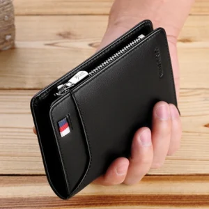 leather Wallet men's wallet business card holder business men's short Wallet Zipper Leather Wallet