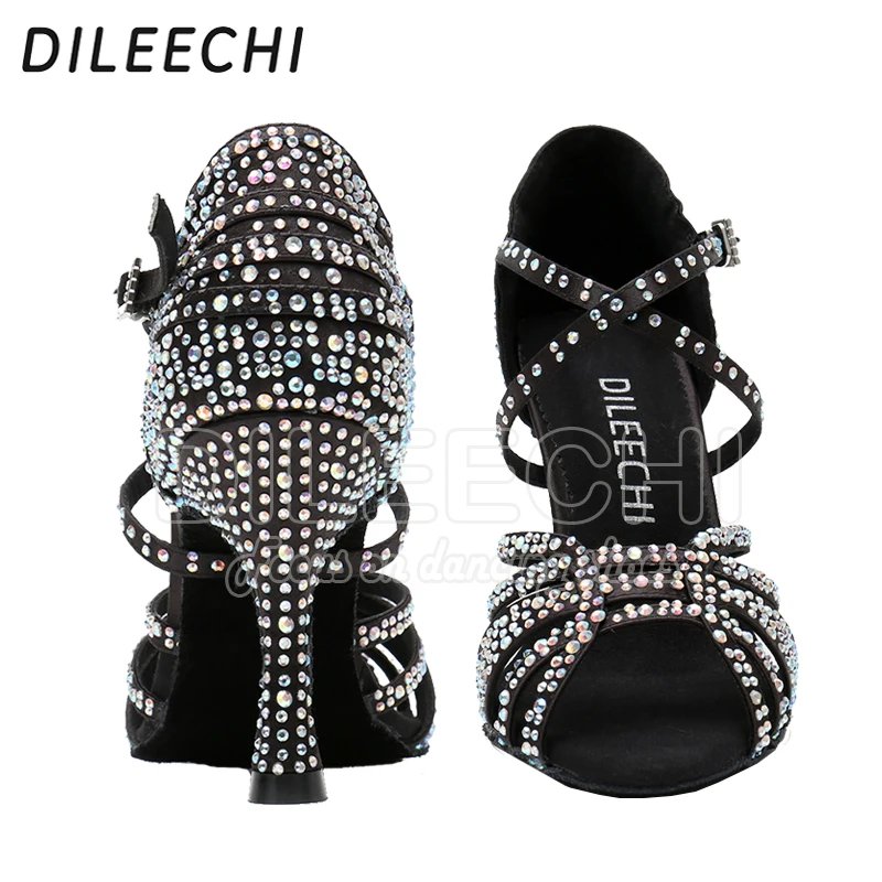 DILEECHI Latin Dance Shoes Women Big Small Rhinestone Salsa Party Wedding Ballroom Dancing Shoes Bronze Black Cuba high heel 9cm 16 DILEECHI Latin Dance Shoes Women Big Small Rhinestone Salsa Party Wedding Ballroom Dancing Shoes Bronze Black Cuba high heel 9cm - Image 6