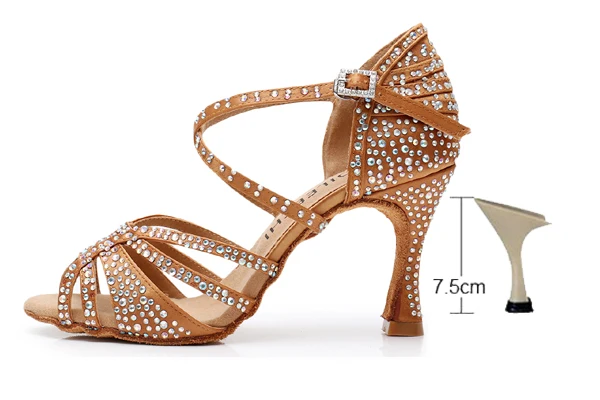 DILEECHI Latin Dance Shoes Women Big Small Rhinestone Salsa Party Wedding Ballroom Dancing Shoes Bronze Black Cuba high heel 9cm 19 DILEECHI Latin Dance Shoes Women Big Small Rhinestone Salsa Party Wedding Ballroom Dancing Shoes Bronze Black Cuba high heel 9cm - Image 9