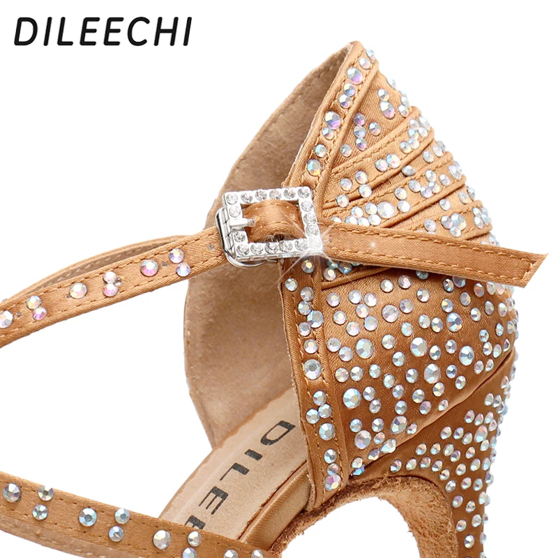 DILEECHI Latin Dance Shoes Women Big Small Rhinestone Salsa Party Wedding Ballroom Dancing Shoes Bronze Black Cuba high heel 9cm 14 DILEECHI Latin Dance Shoes Women Big Small Rhinestone Salsa Party Wedding Ballroom Dancing Shoes Bronze Black Cuba high heel 9cm - Image 4