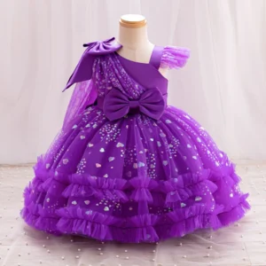 Single Shoulder Bow Girl's Princess Dress Children's Day Performance Evening Dress Birthday Party Girl's Baby Dress