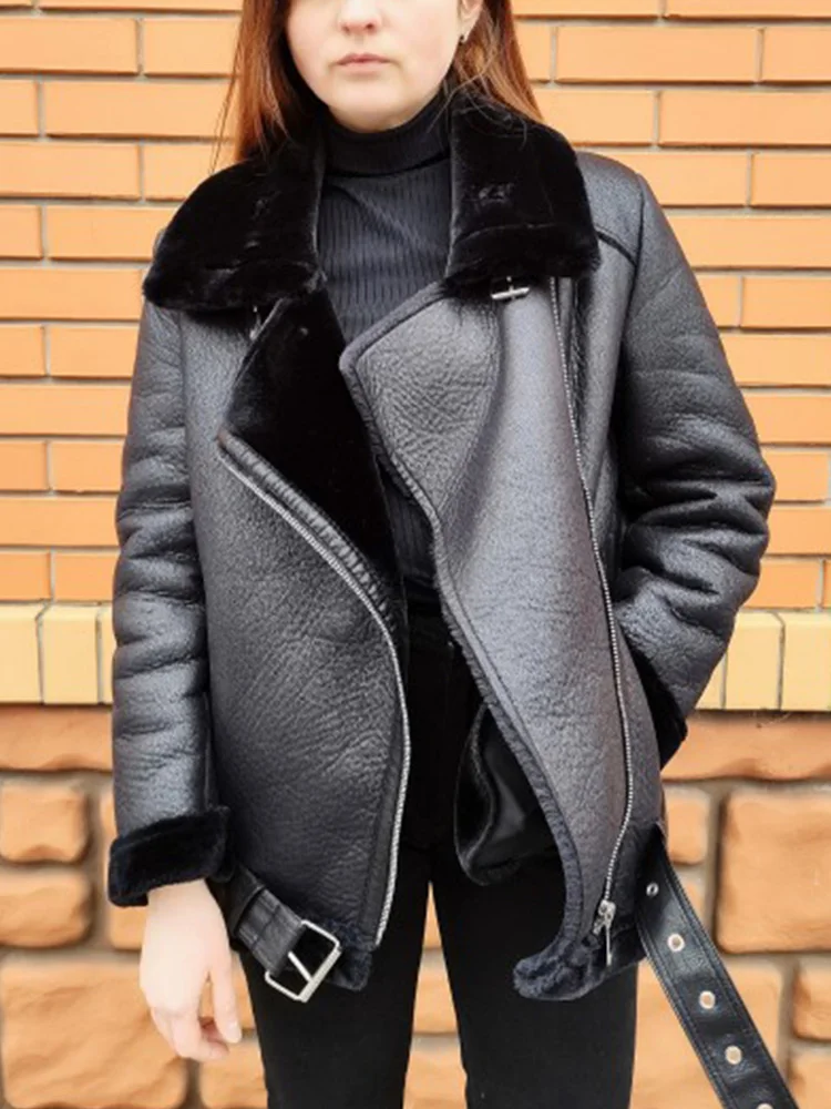 Winter Coats Women Thickness Faux Leather Fur Sheepskin Female Fur Leather Jacket 17 Winter Coats Women Thickness Faux Leather Fur Sheepskin Female Fur Leather Jacket - Image 3