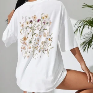 Women's Loose 100% Cotton Floral Print T-Shirt
