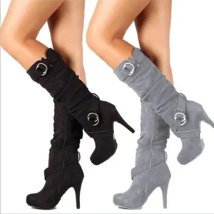 Knee High Women Boots Thin High Heel Round Toe Platform Fashion Ladies Pu Leather Boots
