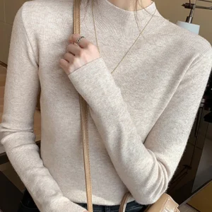 Turtleneck Sweater Women Fashion Stretch Tops Women Knitted Pullovers Long Sleeve Bottoming Knitted Sweater