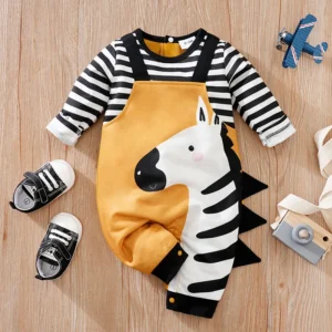 Baby Jumpsuit Cute Cartoon Strap With 3d Zebra Print For Comfortable And Soft Spring And Autumn Long Sleeves 0-18m Newborn Clothes