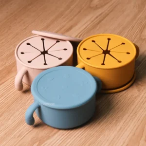 Silicone Dish for Babies Snack Bowl Kids Feeding Snack Cup with Lid Leak-proof Baby Toddlers Supplementary Food Bowl Tableware