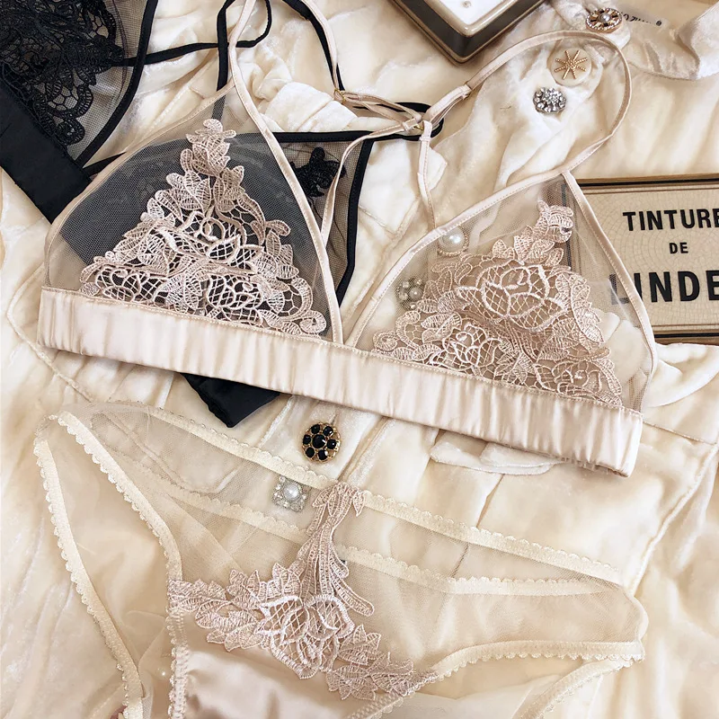 Women's Seamless Embroidered Lace Triangle Cup Bra and Brief Set 22 Women's Seamless Embroidered Lace Triangle Cup Bra and Brief Set - Image 8