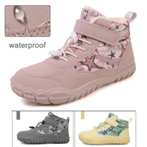 2025 Kids Barefoot Snow Boots Wide Toe Winter Insulated Waterproof Fur Lined Shoes for Boys Girls Cold Weather Outdoor Sneakers