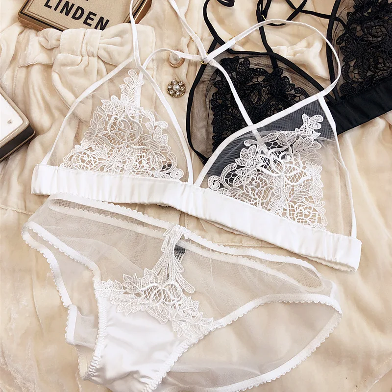 Women's Seamless Embroidered Lace Triangle Cup Bra and Brief Set 18 Women's Seamless Embroidered Lace Triangle Cup Bra and Brief Set - Image 4
