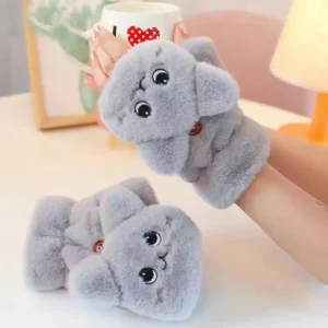 Kids' Plush Faux Fur Convertible Flip-Top Mittens for Winter