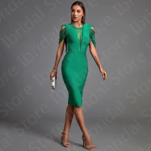 Classic Green Homecoming Dresses 2024 Short Cocktail Party Dress Draped Short Sleeve Wedding Guest Gowns Knee Length Sheer Neck
