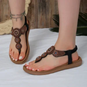 Summer Flat Toe Elastic Sequin Metal Sandals Women's Casual Fish Mouth Roman Style Women's Sandal Shoes for Women