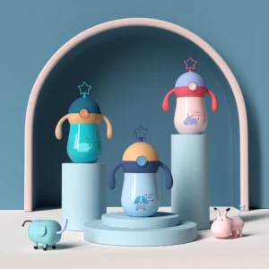 260ml Cartoon Baby Thermos Cup Children Cup Soft Spout Straw Sippy Cup Gravity Ball Water Cup Water Bottle