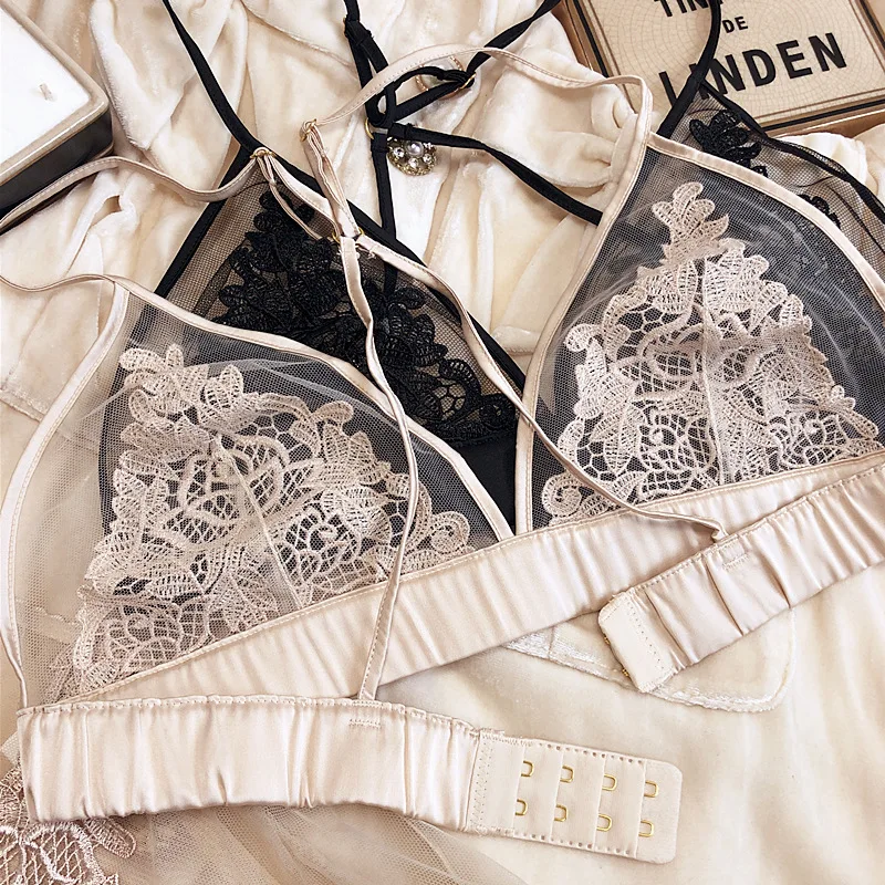 Women's Seamless Embroidered Lace Triangle Cup Bra and Brief Set 16 Women's Seamless Embroidered Lace Triangle Cup Bra and Brief Set - Image 2