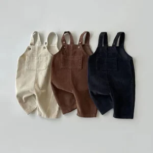 Toddler Baby Boys Girls Solid Corduroy Suspander Romper Soft Kids Basic Playsuit Jumpsuit Clothing