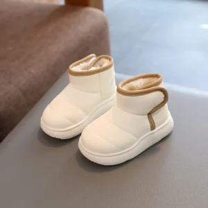 Girls Fashion Boots Hook; Loop Round-toe Children Leather Boots Simple Non-slip Kids Warm Snow Boots