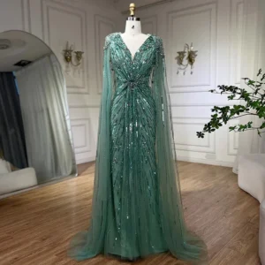CustomizedTurquoise Mermaid Evening Dresses Gowns 2024 With Beaded With Cape For Women's Wedding Party LA72168A Customized