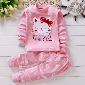 Kids Spring Autumn Home Wear Child Pure Cotton Underwear Suits Cartoon Print Long Sleeve Tops Trousers Sets