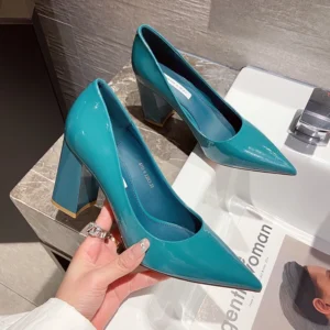 Women Shoes Patent Leather Slip-On Chunky Heels High Heels Women Temperament Pointed Toe Shallow Wedding Shoes Pumps