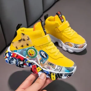 Size 26-36 Children Sports Sneakers for Girls Kid Cartoon Graffiti Pattern Casual Shoes Boys Basketball Shoes
