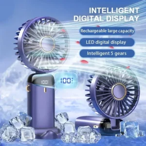 3-in-1 Portable Handheld Desk Fan with 5-Speed Digital LED Display