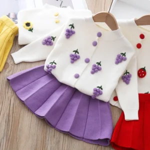 Girls long sleeve knitting suit  Christmas autumn winter new girls sweater cardigan knitting Top and skirt two piece set