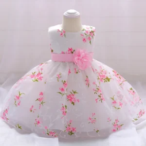 Baby Girl 1 Year Birthday Princess Party Flowers Baptism Dress Infant Embroidery Floral Sleeveless Costume Newborn Kids Clothes