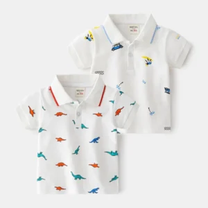 Formal Polo Shirts for Kids Polos Boy Toddler Clothes Party White Dinosaur Gentleman Shirt Summer Tops 2/4/6/7 Years
