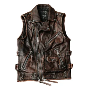 Men's Slim-Fit Genuine Cowhide Leather Vest (Vintage Biker Style)