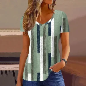 Women's T-Shirt Summer V-Neck Tee Loose Casual Top Stripes Funny Printed Female Clothing Streetwear Women Pullover T Shirts