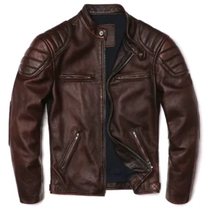 Vintage Brown Leather Jacket Real Natural Cowhide Men Motorcycle Biker Coat Mens Slim Calf Skin Coat