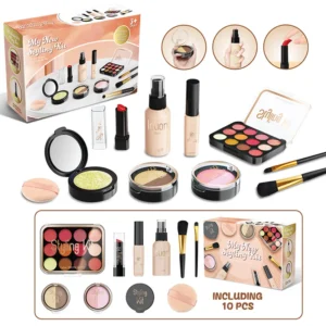 Pretend Fake Makeup Set for Toddler Girl Beauty Toy Simulation Not Real Cosmetics Eye Shadow Palette Lipstick Applicator Kid Toy