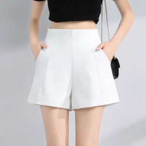 Suit Shorts Women High Waist A-line Shorts Spring Summer Casual Loose Wide Leg Chiffon Shorts Lady Black White