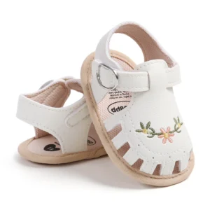 Newborn Baby Girls' Floral Embroidered Summer Sandals with Soft Sole