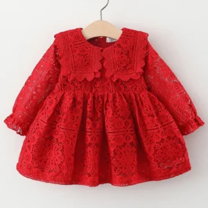 Spring Autumn Toddler Girl Clothes Korean Fashion Doll Collar Long Sleeve Lace Baby 1st Birthday Dresses Princess Dress
