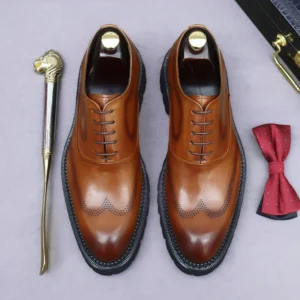 Men's Casual Shoes British Top Layer Cowhide Business Formal Thick Sole Increased Leather Derby Shoes Leather Shoes for Men