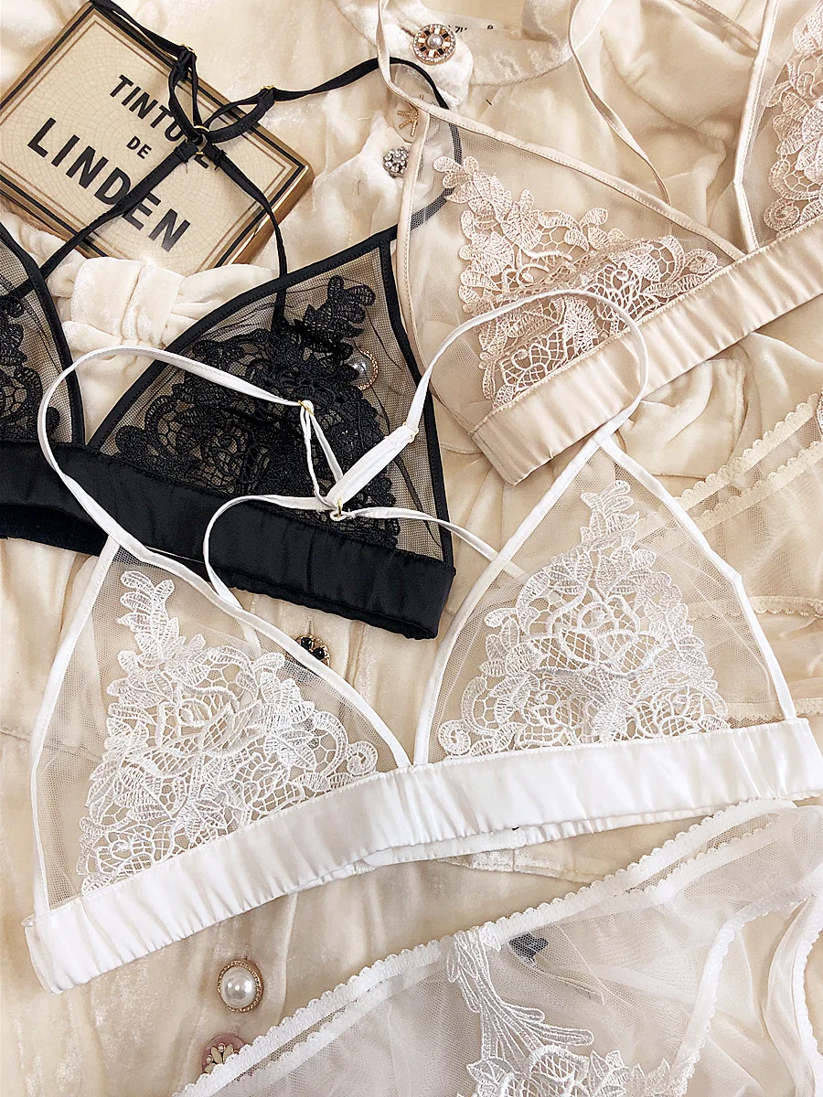 Women's Seamless Embroidered Lace Triangle Cup Bra and Brief Set 17 Women's Seamless Embroidered Lace Triangle Cup Bra and Brief Set - Image 3