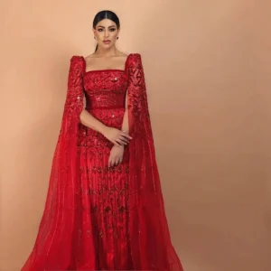 Sharon Said Luxury Wine Red Arabic Burgundy Evening Dress with Cape Sleeves for Dubai Women Wedding Party Gowns SS461 Customized