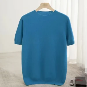Men's Knitted O-neck Breathable Thin Cashmer Short Sleeve Tee Solid Color Tops