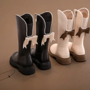 Long Boots for Girls and Children Winter Long Leather Boots Princess Foreign Girls Plus Cashmere Shoes