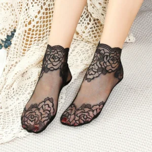 Women's Transparent Floral Lace Short Socks (1 Pair / 2-Pack)