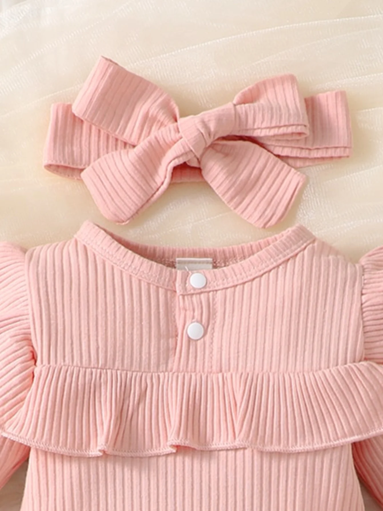Spring And Autumn Baby Girl Ruffle Trim Bodysuit & Pants & Headband 7 Spring And Autumn Baby Girl Ruffle Trim Bodysuit & Pants & Headband - Image 6