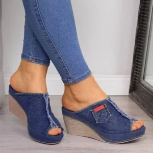 Women Shoes Summer Cowboy Slippers Fashion Retro Wedge Platform Beach Shoes Female Peep High Heels Sandalias Mules