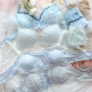 Summer Fresh Blue Bras Collection Japanese Lolita Girl Student Underwear Set Sweet Cute Underwear Small Bra and Panty Sets