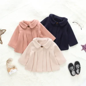 Baby Girls Woolen Jacket Coat Kids Winter Outerwear Clothes Children Spring Autumn Mid-length Windbreaker